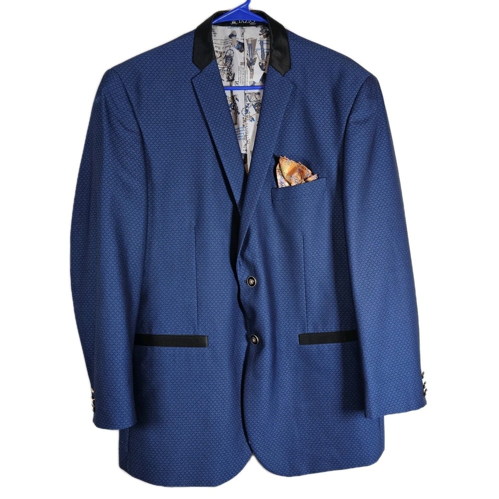 Tazio Italy 40R Blue Black Sleek Jacket Blazer 2 Button 2 Vent EUC